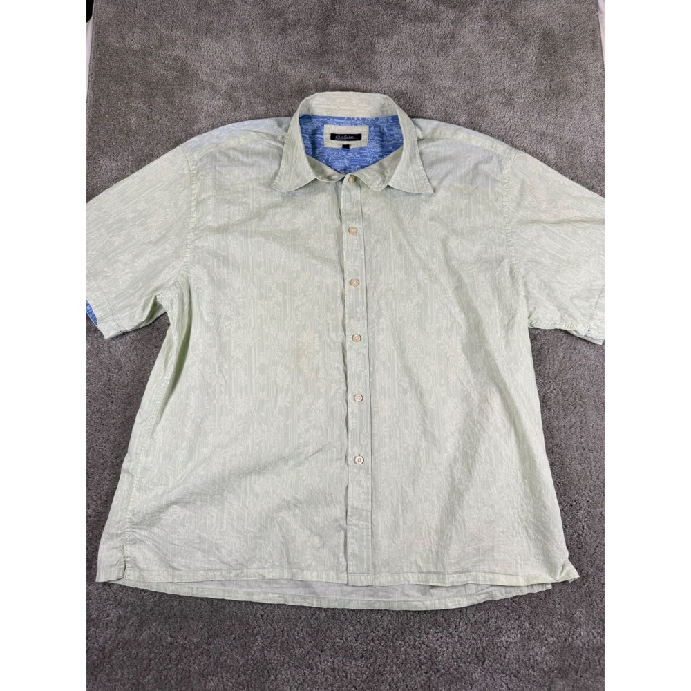 Robert Graham Men 3XL Green Floral Jacquard Short Sleeve Button Down Shirt Coton